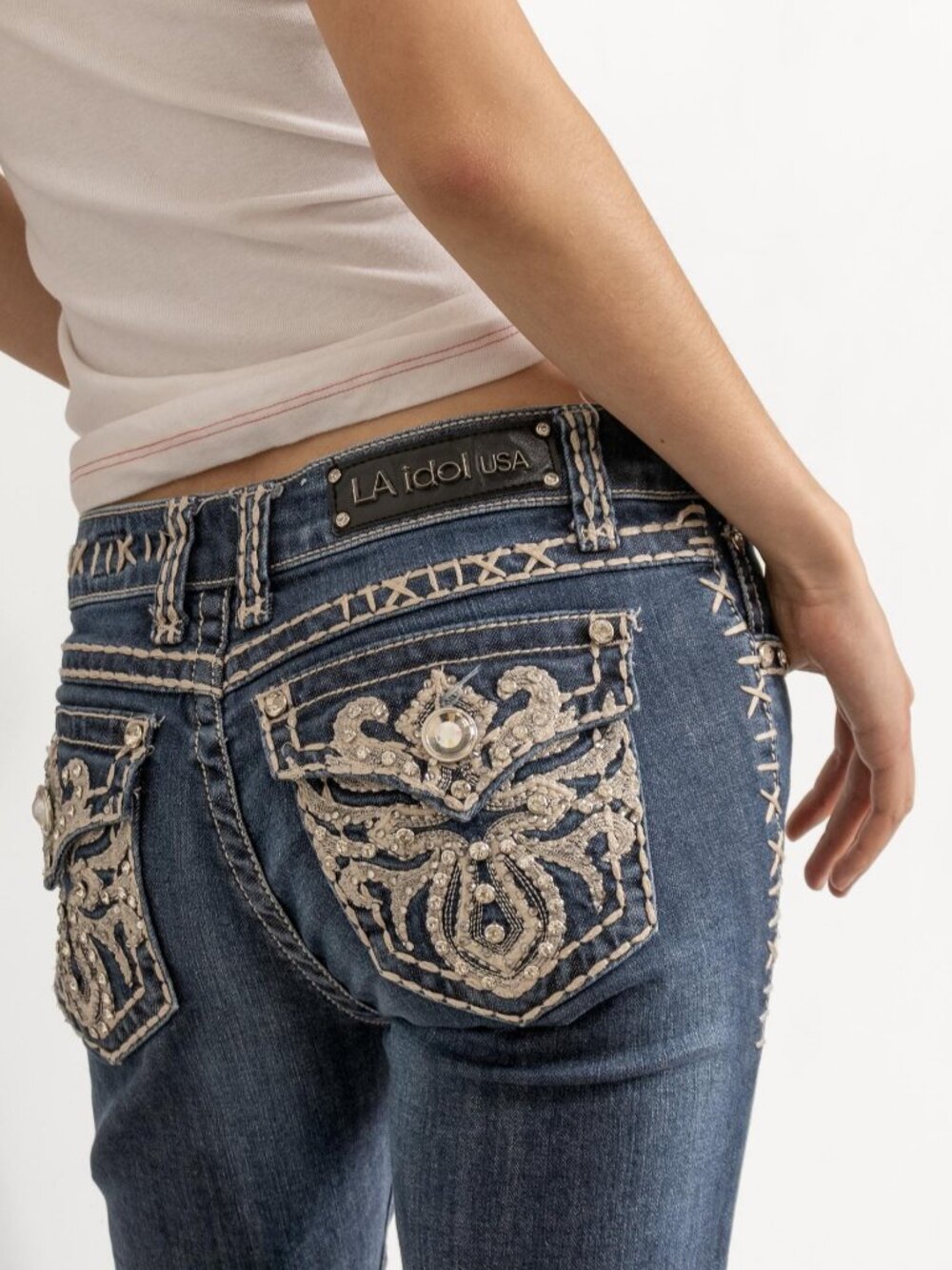 Y2K Capri Jeans, Low Rise Sequin Straight Leg, Size 5 - Picture 4 of 16